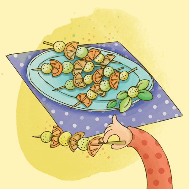 Spiedini di Frutta con succo di mirtillo